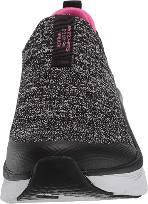 Skechers D'Lux Walker Quick Upgrade Black/Pink Pull On Knit Mesh Low Top Sneaker