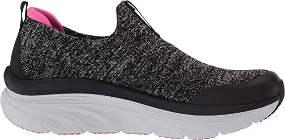 Skechers D'Lux Walker Quick Upgrade Black/Pink Pull On Knit Mesh Low Top Sneaker