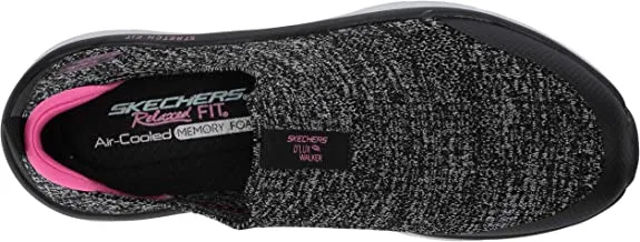 Skechers D'Lux Walker Quick Upgrade Black/Pink Pull On Knit Mesh Low Top Sneaker