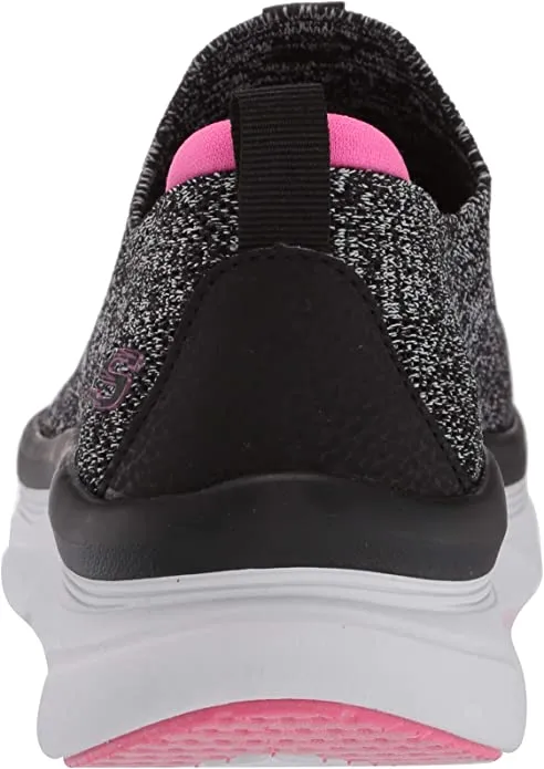 Skechers D'Lux Walker Quick Upgrade Black/Pink Pull On Knit Mesh Low Top Sneaker