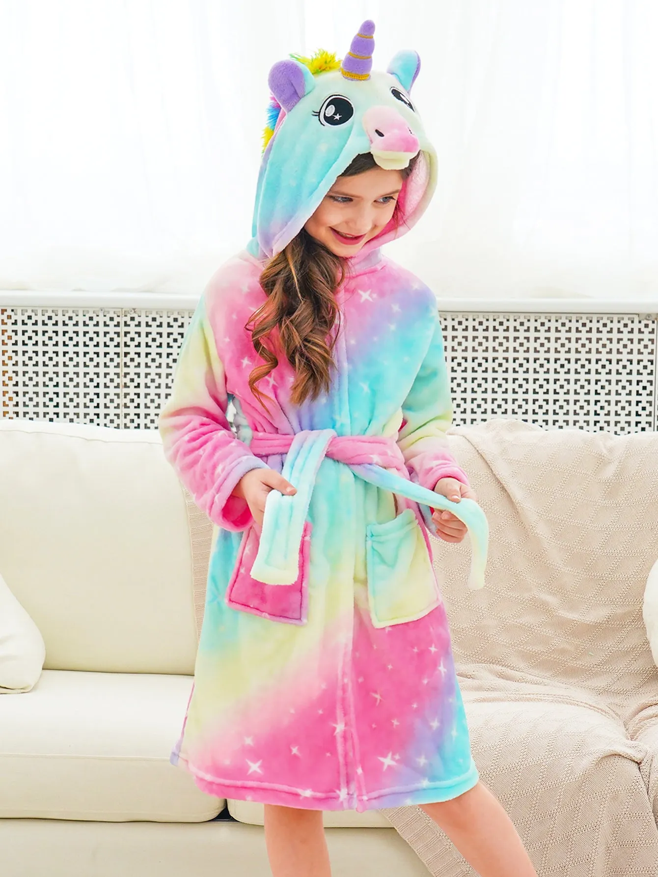 Unicorn Girls Robes Pajamas Soft Hooded Bathrobe Sleepwear Matching Slippers For Girls - Doctor Unicorn