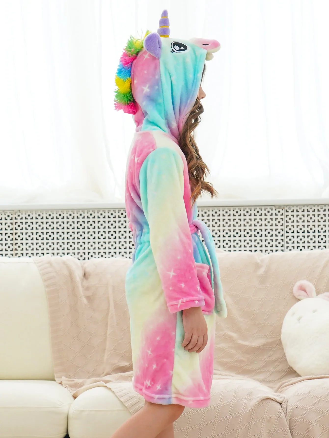 Unicorn Girls Robes Pajamas Soft Hooded Bathrobe Sleepwear Matching Slippers For Girls - Doctor Unicorn