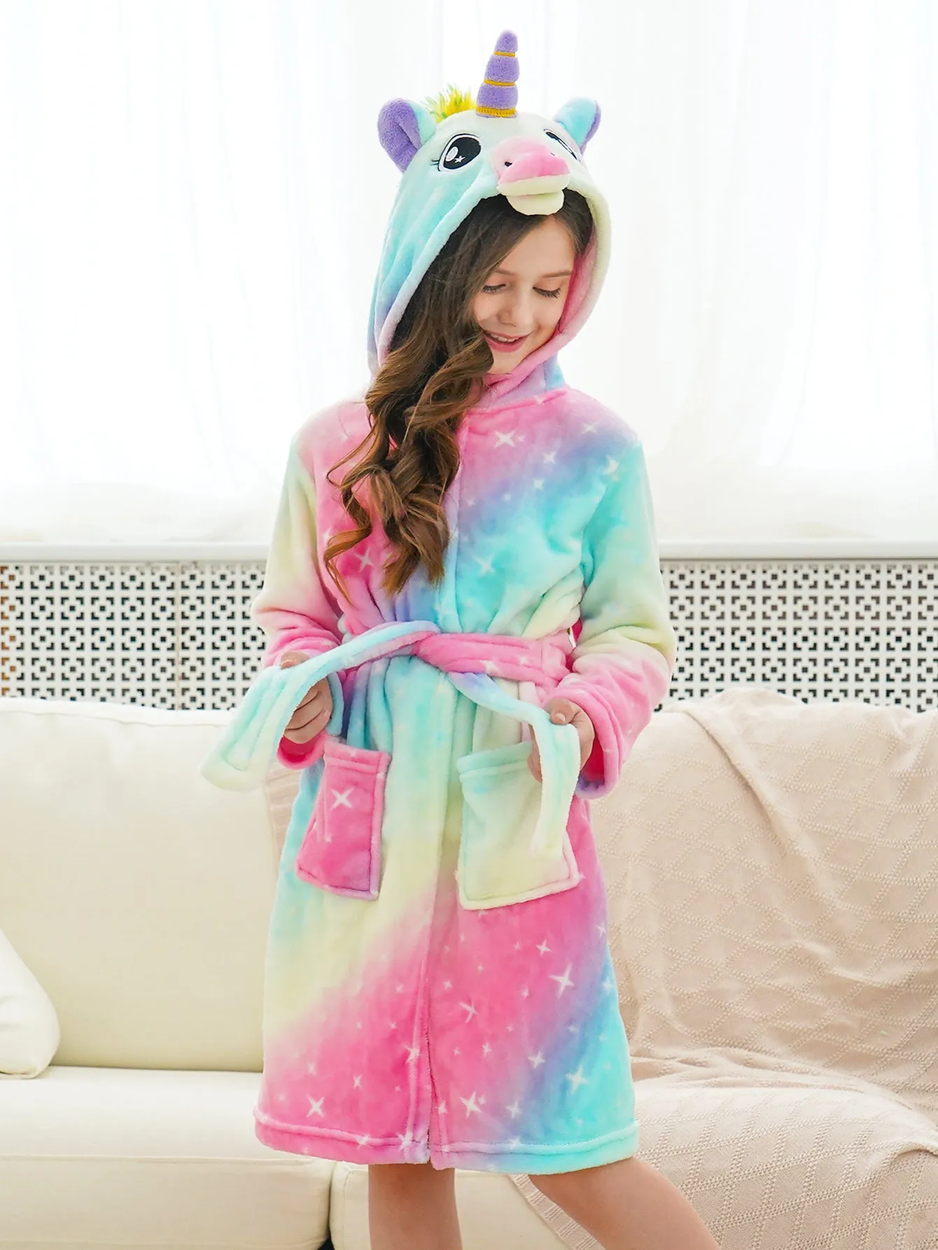 Unicorn Girls Robes Pajamas Soft Hooded Bathrobe Sleepwear Matching Slippers For Girls - Doctor Unicorn
