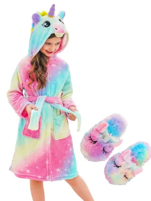 Unicorn Girls Robes Pajamas Soft Hooded Bathrobe Sleepwear Matching Slippers For Girls - Doctor Unicorn