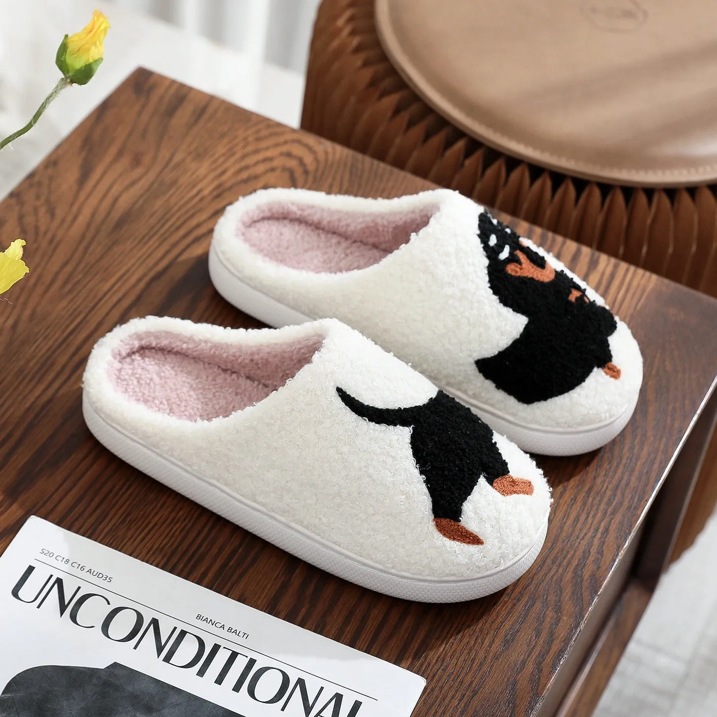 Wholesale Cotton Home Winter Dachshund Animal Embroidery Warm Slippers