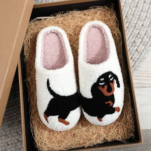 Wholesale Cotton Home Winter Dachshund Animal Embroidery Warm Slippers