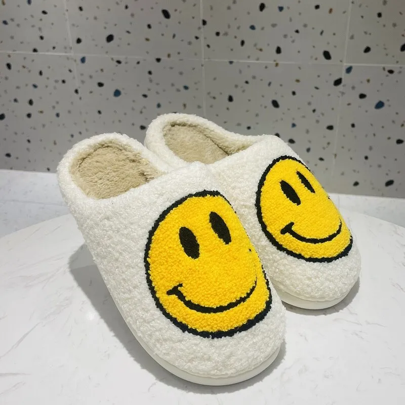 Winter Indoor Women Slippers House Plush Big Smile Slipper Fur Women's Cotton Slippers Couples Fluffy Flats Shoes Furry Slides