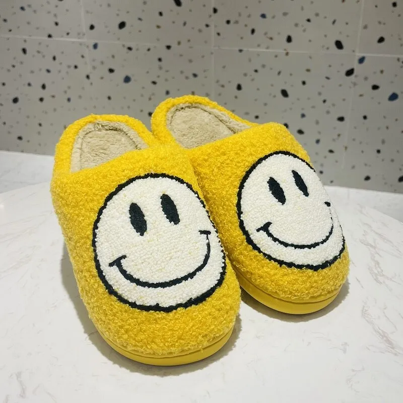 Winter Indoor Women Slippers House Plush Big Smile Slipper Fur Women's Cotton Slippers Couples Fluffy Flats Shoes Furry Slides
