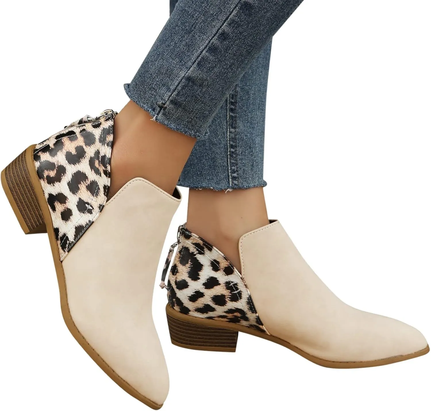 Women's Ankle Boots & Booties Comfortable Wide Width Booties Short Western Boots for Women Walking Shoes Women Fashion Round Toe Cut Out Chunky Stacked Heel Slip on