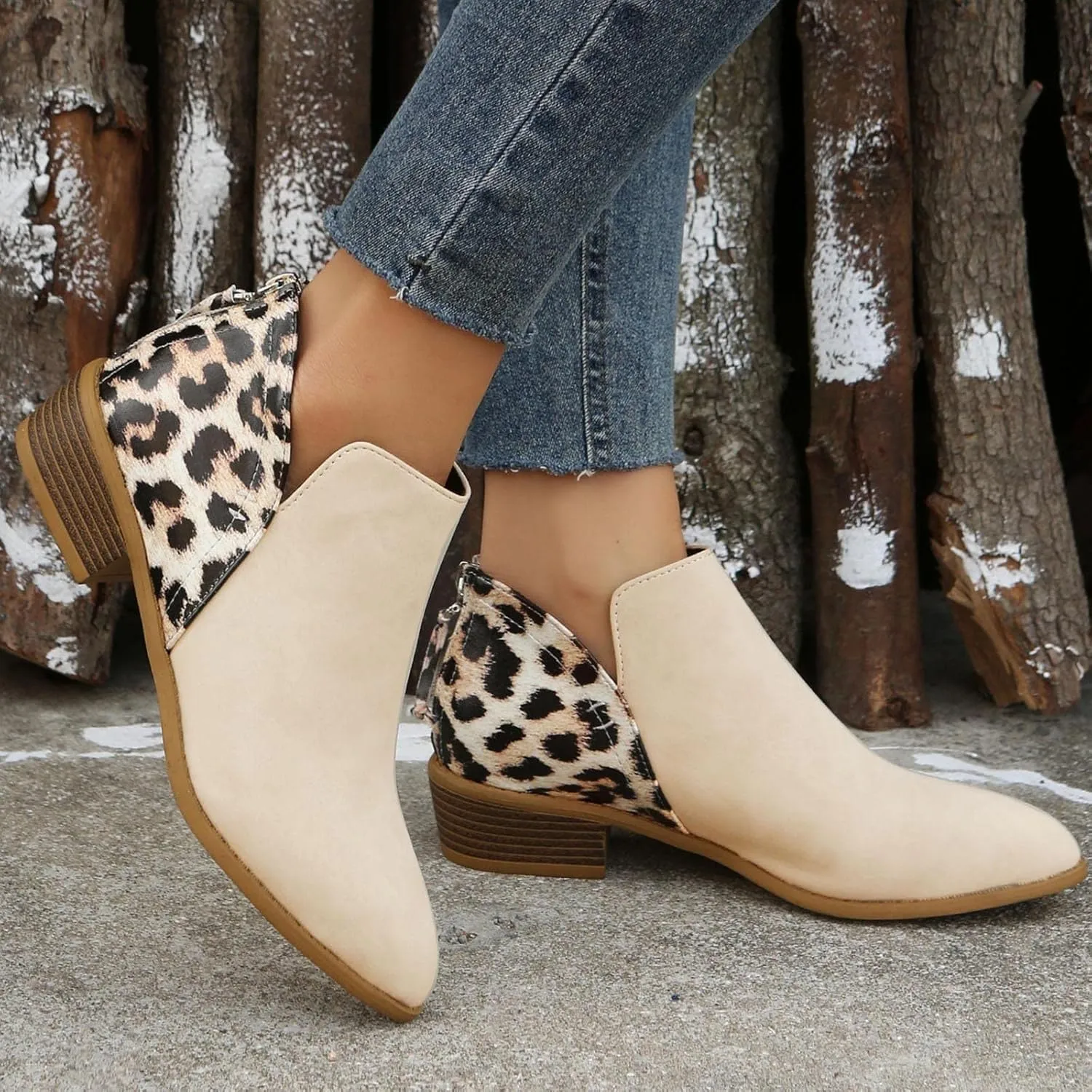 Women's Ankle Boots & Booties Comfortable Wide Width Booties Short Western Boots for Women Walking Shoes Women Fashion Round Toe Cut Out Chunky Stacked Heel Slip on