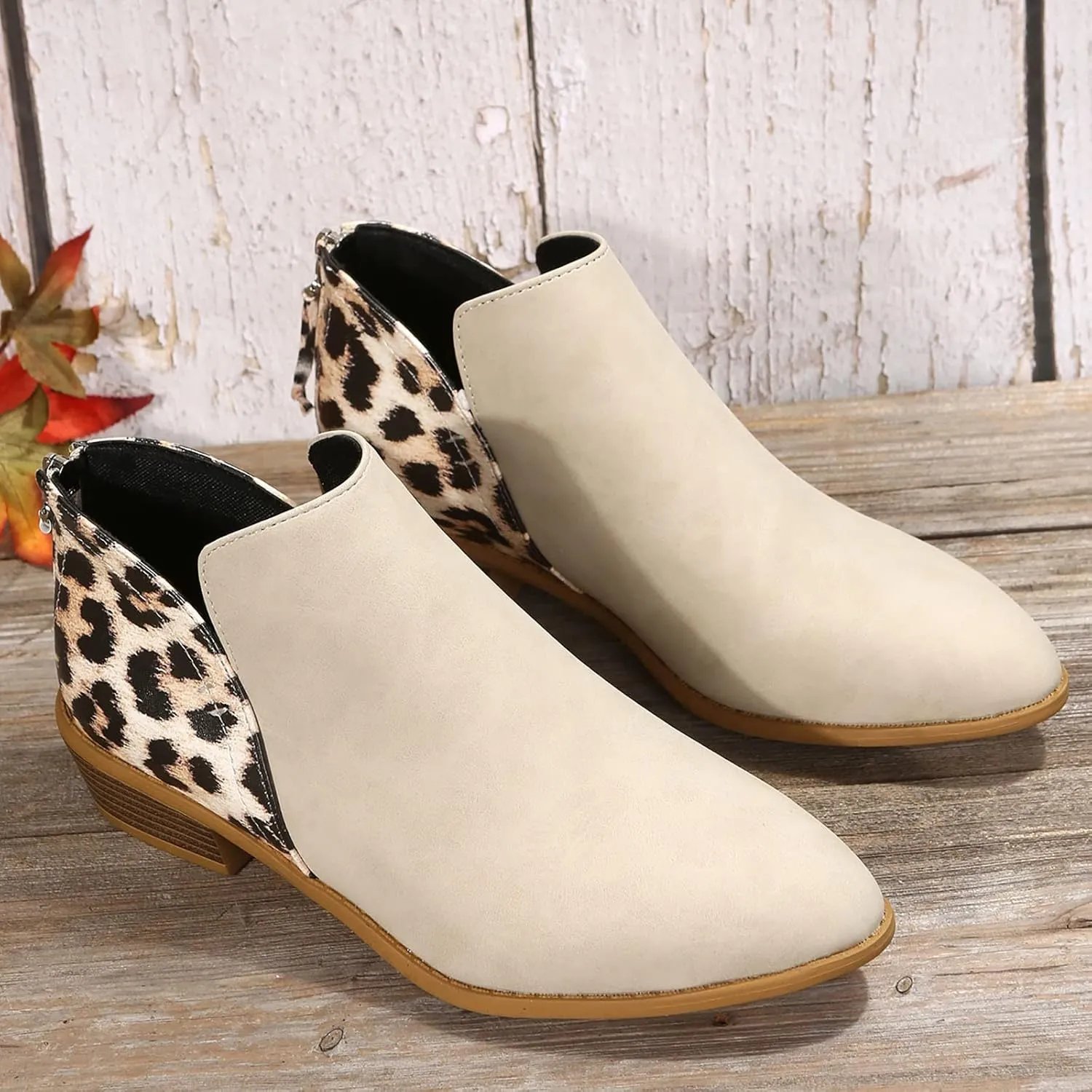 Women's Ankle Boots & Booties Comfortable Wide Width Booties Short Western Boots for Women Walking Shoes Women Fashion Round Toe Cut Out Chunky Stacked Heel Slip on
