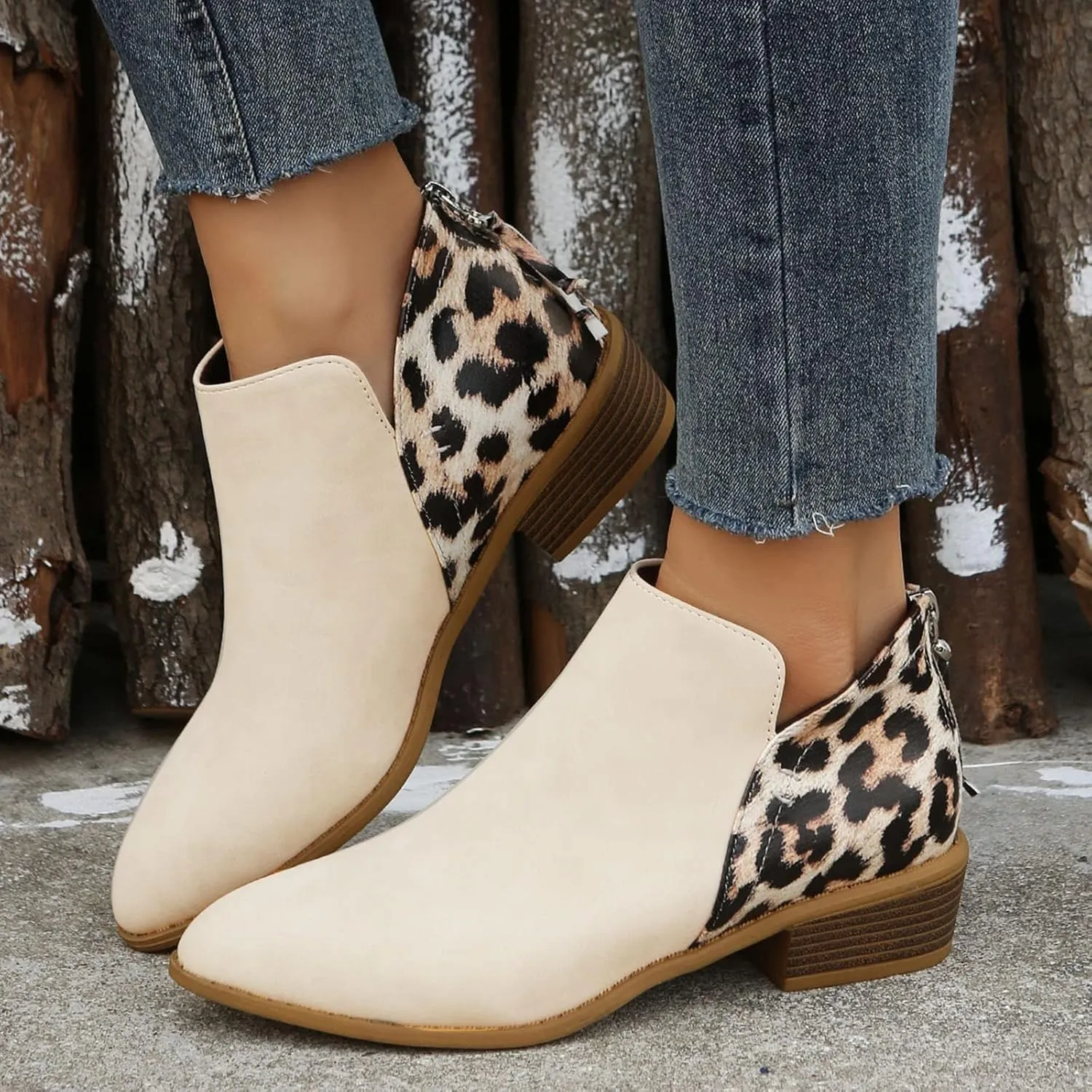 Women's Ankle Boots & Booties Comfortable Wide Width Booties Short Western Boots for Women Walking Shoes Women Fashion Round Toe Cut Out Chunky Stacked Heel Slip on