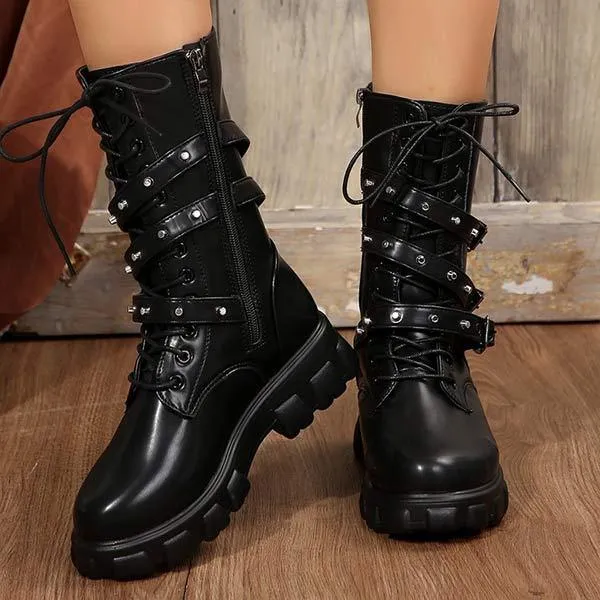 Women's Platform Belted Moto Boots 01843838C