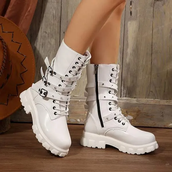 Women's Platform Belted Moto Boots 01843838C
