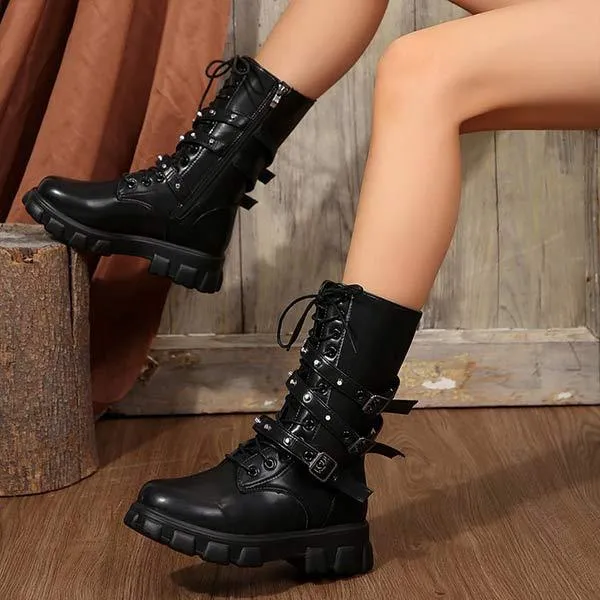 Women's Platform Belted Moto Boots 01843838C
