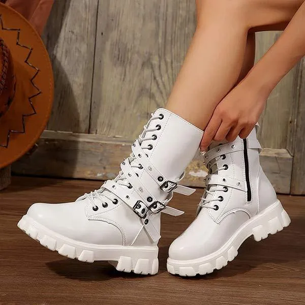 Women's Platform Belted Moto Boots 01843838C