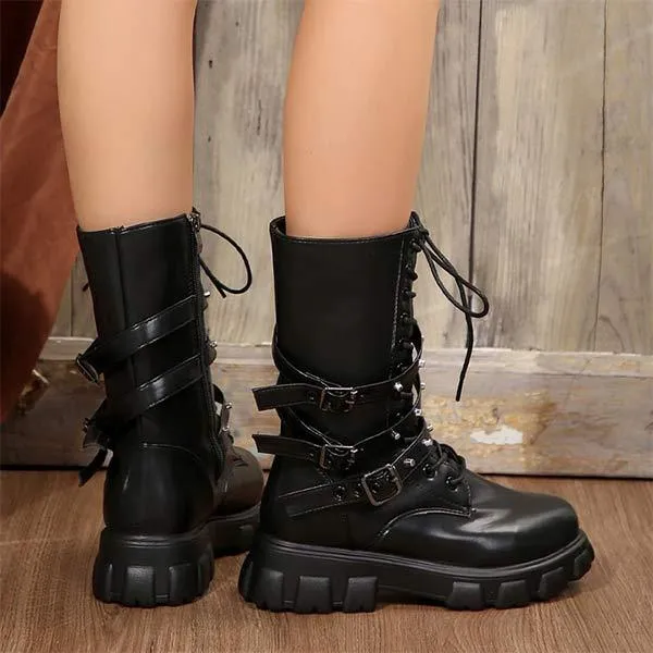 Women's Platform Belted Moto Boots 01843838C