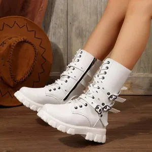 Women's Platform Belted Moto Boots 01843838C