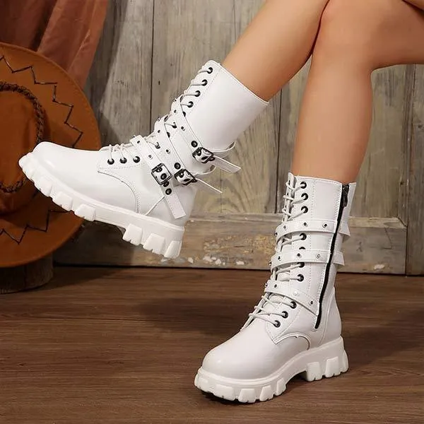 Women's Platform Belted Moto Boots 01843838C
